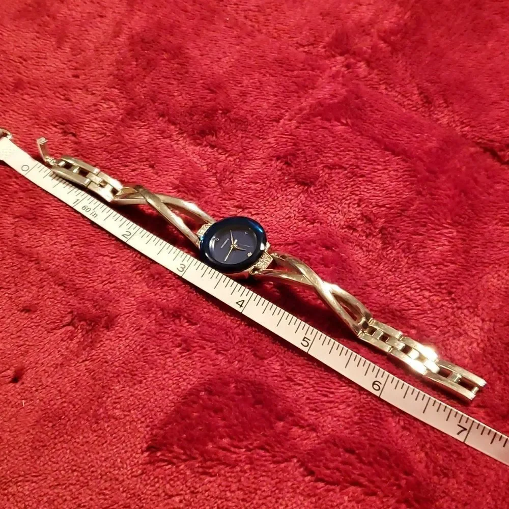Silvertone &‎ Cobalt Blue Diamond Face Silvertone Band Ladies Watch